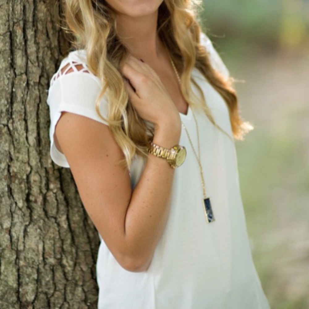 White Top with Designed Sleeves